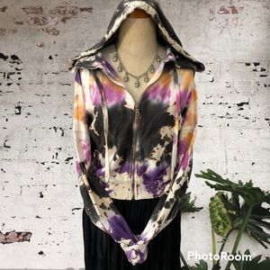 Young Fabulous & Broke hooded crop tie dye sweatshirt- S